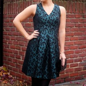 LOFT Green Leopard Jacquard Sleeveless Party Cocktail Dress Women's Size 10